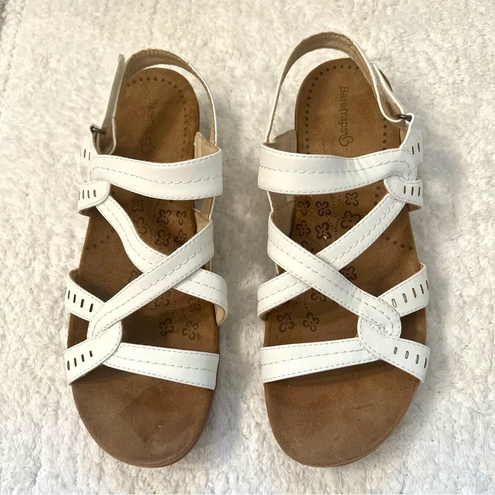 BareTraps Women's Jacey Fisherman Sandal white leather boho grandma comfort 9M